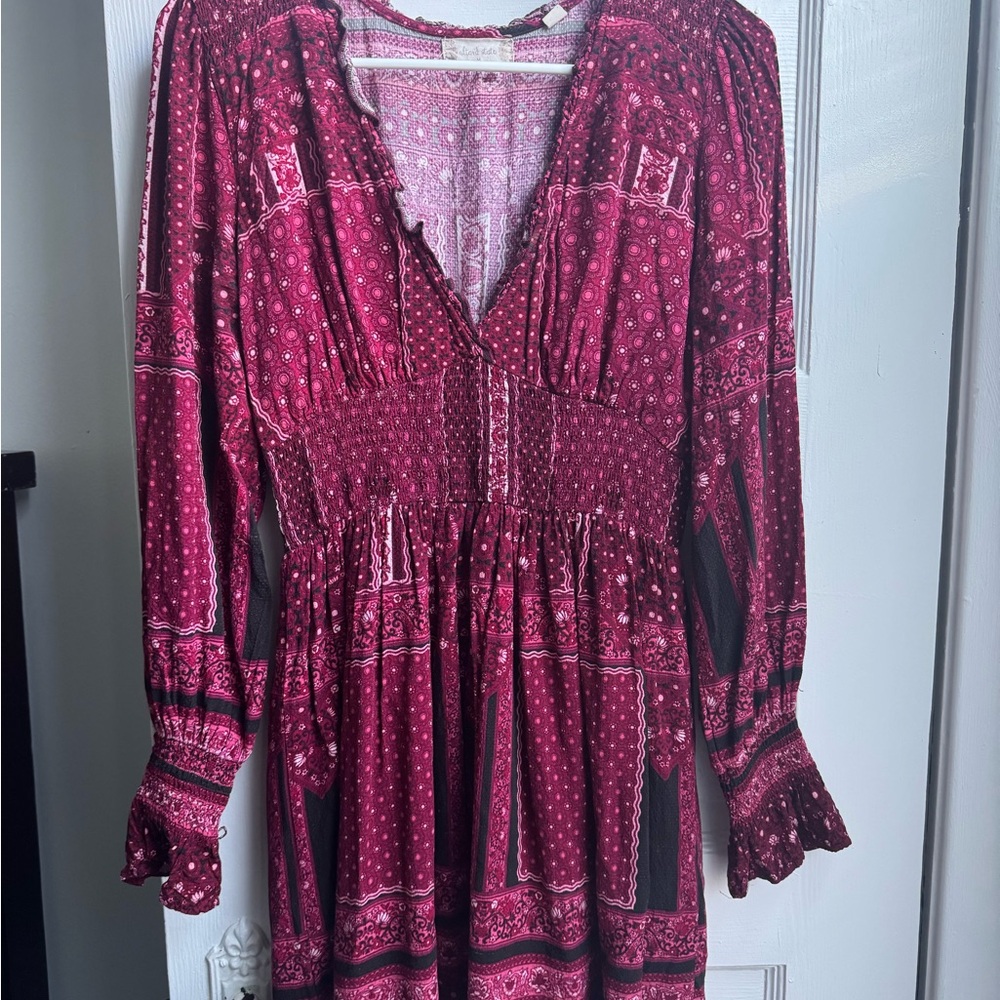 Medium Altar'd State Burgundy and Pink Patterned Top